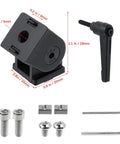 Four Piece 2020 Series Aluminum Extrusion Profile Connector Set In Black Zinc Alloy With Screws And Nuts And Hex Wrenches For 6mm T Slot And 20x20mm Frames Built For DIY Projects.
