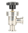 KF25 stainless steel high-vacuum right-angle isolation valve with black handwheel