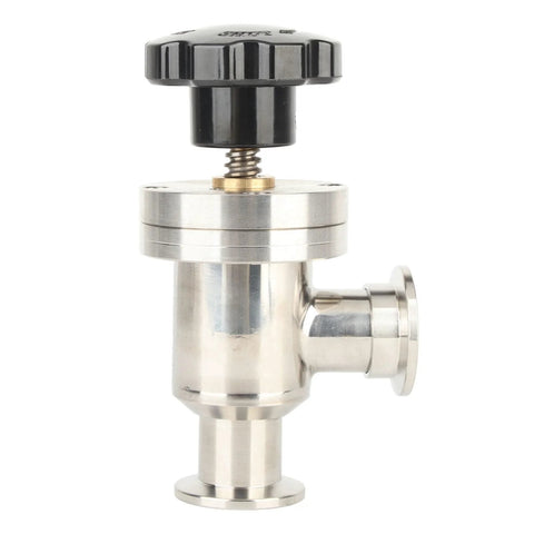KF25 stainless steel high-vacuum right-angle isolation valve with black handwheel