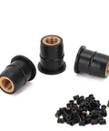 Rock Solid Rubber Well Nuts For Street Bikes And Atvs M6x0.8mm Thread 50 Piece Windscreen Fairing Hardware Captive Brass Core close-up view