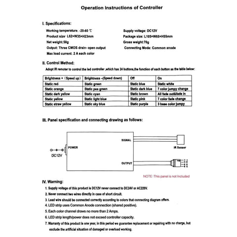 Operation instructions for 24 Key Wireless RGB LED Strip Remote Controller Replacement For SMD 5050 2835 3528 Light Strips Universal Easy Install