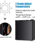 Straight Up Chilling 1.1 Cubic Foot Upright Mini Freezer With Reversible Single Door showing 7-grade temperature dial and location.