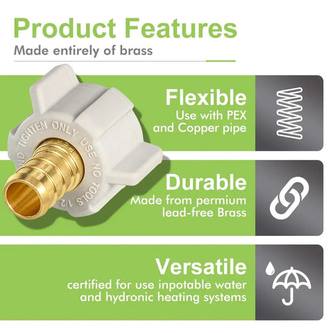 Ten Pack PEX Swivel Adapter Fittings One Half Inch Female NPT Brass Lead Free Full Port Barbed For PEX Plumbing NSF ANSI 61 Certified ASTM F1807 For Home And Commercial Plumbing Pro Grade DIY Friendly brass PEX fitting for potable water and hydronic use
