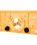35mm hinge boring jig kit, orange ABS plastic base with central bore and two black knobs