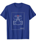 Top Tier I Service Valves Flex Tee For Plumbers And Steamfitters Featuring Technical Blueprint Graphic Dad Joke Surprise Present For Pipefitter Bestie, royal blue t-shirt with valve graphic.