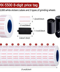 Eight Digit Price Tag Gun Kit With Five Thousand Labels And Three Ink Refills, measurement details shown
