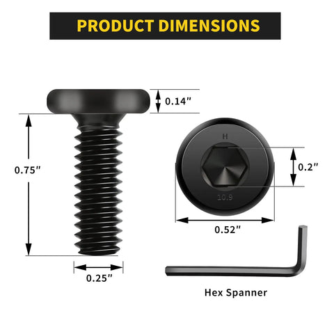 1/4-20 Inch Flat Head Hex Socket Cap Screws Bolts 3/4 Inch Long Fully Threaded 25 Pack With Electrophoretic Finish And Hex Wrench Included
