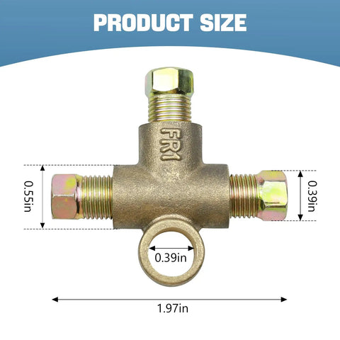 Three Way T Shape Brass Brake Tee With M10 x 1.0 Male Nuts And Short Unions For Connecting Three Sixteenth Inch Brake Line Pipes Brakeline Tee Fitting Inverted Female Tee Elbow Connector Replacement, product size view