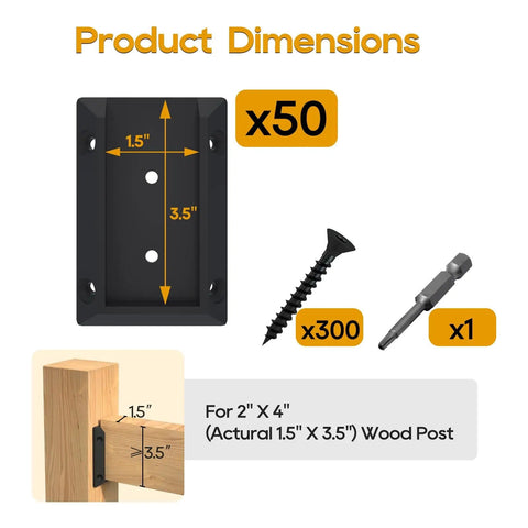 Heavy Duty Dope Deck Railing Bracket Connectors For 2X4 Wood Posts Actual 1.5 By 3.5 Inches Black Nylon Handrail Connectors Hardware