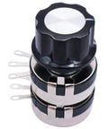 WTH118 2W 100K Ohm Dual Gang Carbon Film Potentiometer Top Adjustment Rotary Potentiometer with A03 Knob, six terminals