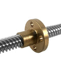 Close-up of Two Pack T8 600mm Lead Screw With Brass Nut For 3D Printers, 8mm Diameter, 2mm Pitch, 4 Starts Acme Thread, 304 Stainless Steel Rod
