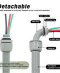 Heavy Duty Half Inch Liquid Tight Flexible Conduit Whips With 6 Foot 10 AWG 3 Wire Copper Cables For Outdoor Air Conditioning Units close-up view of connectors and components