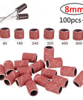 Kickass One Hundred Piece Drum Sanding Kit With Hella Efficient One Eighth Inch Mandrels And Polishing Bands For Rotary Tool Metal Derusting and Smooth Grinding Finish That Will Crush Any Surface Prep Job, featuring various grit sanding drums.
