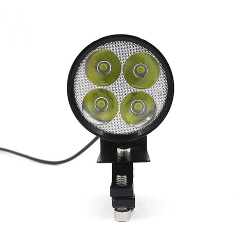 Front view of Bright 20W LED Motorcycle Headlight For 12V To 85V Systems Waterproof Front Lamp For E Bikes Scooters Mini Motorcycles.
