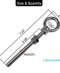 Two Pack Heavy Duty Eyebolts One Half Inch By Five And One Eighth Inch With Nuts And Washers 316 Stainless Marine Grade Threaded