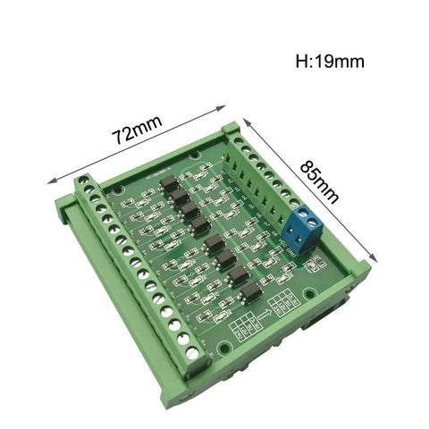 8 Channel Optocoupler Relay Module Isolated 24V To 5V, PLC PNP Signal Converter, top view showing dimensions and green PCB
