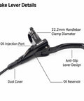Complete Hydraulic Disc Brake Conversion Kit For Mountain Bikes With Two Ventilated Steel Rotors And Heavy Duty Metal Levers showing lever details with oil injection port.