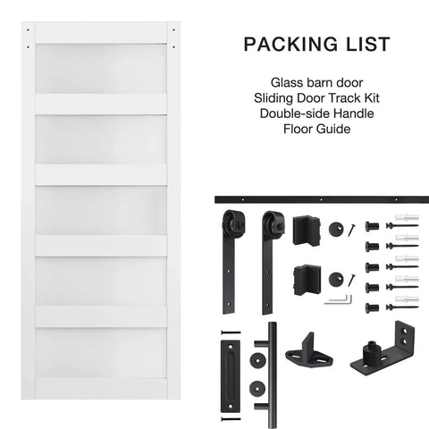 Five Panel Sliding Glass Barn Door Kit With Frosted Glass Waterproof Finish Includes 6 Ft Hardware Easy Pre Drilled Assembly