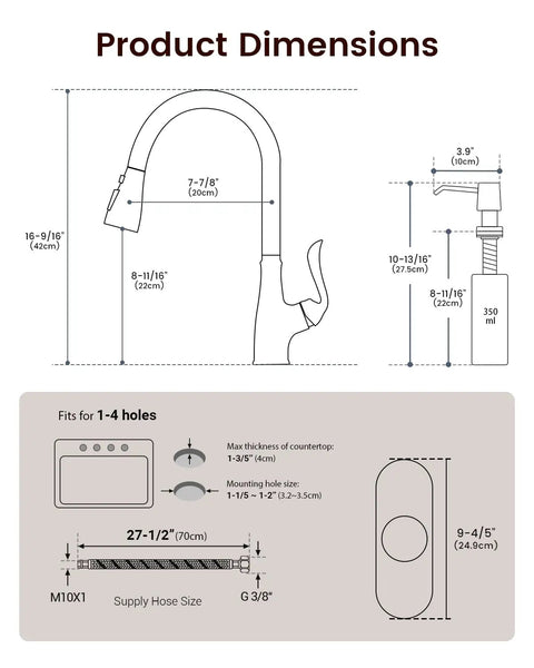Patented Kitchen Faucet With Pull Down Sprayer And Soap Dispenser, Single Handle, Stainless Steel Brushed Nickel Finish, High Arc Pull Out Design With Deck Plate, Heavy Duty Ceramic Cartridge, 500000 Cycle Tested For Long Lasting Performance