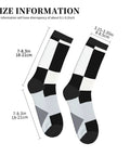 Fresh Black And White Grid Pattern Ankle And Crew Socks Men Women Unisex Athletic Daily Workout Breathable Polyester Blend showing size info.