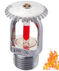 Straight Up Ace Quick Response Pendent Fire Sprinkler Head With Dead Sure 155F Activation and Tight One Half Inch Thread for Heavy Duty Home and Garage Security, chrome finish with red activation element.