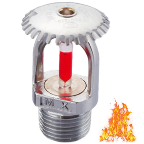 Straight Up Ace Quick Response Pendent Fire Sprinkler Head With Dead Sure 155F Activation and Tight One Half Inch Thread for Heavy Duty Home and Garage Security, chrome finish with red activation element.