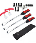 Tire Spoon Lever Kit For Dirt Bikes Motorcycles ATVs And Lawn Mowers With 3 tire irons, 2 red rim protectors, valve stems, and bag