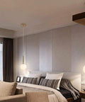 Bedroom showcasing Plug In Globe Pendant Light With Frosted Glass Ball Shade, Easy To Install Ceiling Pendant For Dining Room, Bedroom Or Hallway, 17 Foot Cord, Soft Warm Glow For Cozy, Romantic Ambience And Modern Style