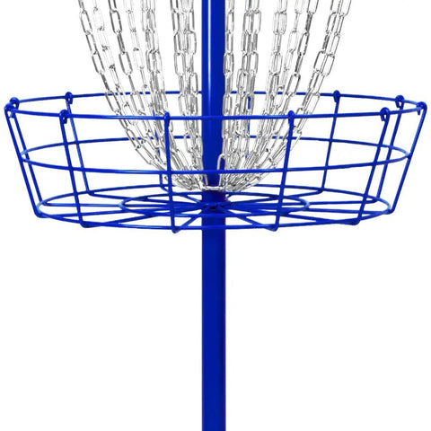 Royal Blue Double Chain Disc Golf Practice Basket Portable Metal Target with 24 Zinc Coated Chains in Two Layers