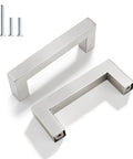 Three Inch Hole Center Cabinet Pulls In Brushed Nickel, stainless steel square drawer handles, 3-2/5 inch with screws