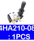 Five Way Pneumatic Air Valve With Hand Lever, 1/4 Inch Inlet, Five Port, Aluminum Body, Image of Valve with Model 4HA210-08