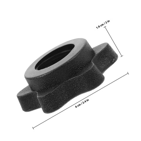 Close-up of black plastic barbell clip collar, 1 inch diameter, showing dimensions. Two Pack Black Plastic Barbell Clip Collars For 1 Inch Bars Portable And Versatile Weightlifting Clips For Strength Training Equipment Great For Home Gym Or Studio Use With Secure And Stable Grip For Tough Workouts.