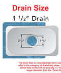 Drain size diagram for Oval Stainless Steel Kitchen Sink With Ultra Mirror Polish Finish, 17 Inch Long By 12 Inch Wide By 5.25 Inch Deep
