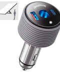 Starlink Mini Car Adapter With 60W Power Converter And Dual USB Ports For 12 To 24 Volt Vehicle Sockets, gray. Compact design for RV use.