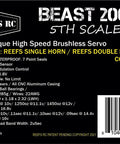 Label for Beast 2000 1 5th Scale RC Servo With Aluminum Horns Submarine Waterproof 7 Point Seal Magnetic Angle Sensor High Torque PWM Control SEHREEFS103 For RC Cars Boats Planes featuring specs and barcode