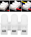 Pro Grade Heavy Duty Quick Connector Cable Clamp Terminal Block with spring steel contacts, side view with wires connected
