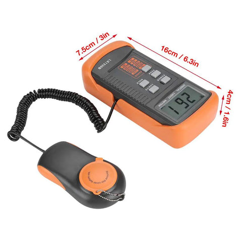 Grab-And-Go Digital Lux Meter With LCD Display, 0-200,000 Lux Range, Auto Range, Data Hold And Peak Hold, Low Power, Quick Response Illuminometer For Light Testing In Workshops, Labs, And On The Go, with probe and 16cm body