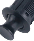 Close-up of a black zinc alloy keyless cupboard drawer push button latch flush mount lock, 22mm hole design.