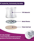 TPE material features, including metal sheets and thick felt pad, showcasing Square Felt Furniture Pads 1 1/4 To 1 3/8 Inch Self Adhesive Floor Protectors 4 Pack.