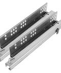 Hidden Two Part 10 Inch Slow Closing Drawer Slides with Detachable Silent Glides, visible ball bearing mechanism, metal construction.