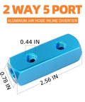 Aluminum Air Manifold Five Port Pneumatic Splitter For Air Compressors One Quarter Inch Output And Supply Ports, blue block