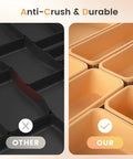 Comparison of black and orange trays showing the durability of the 46 Piece Tool Box Organizer Set With 5 Size Tray Dividers
