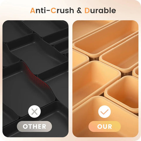 Comparison of black and orange trays showing the durability of the 46 Piece Tool Box Organizer Set With 5 Size Tray Dividers