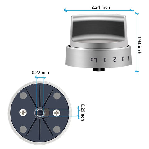 Stainless Steel Look Gas Stove Knobs For GE Ranges Plastic Burner Control Knobs Replacement 2 Pack with dimensions
