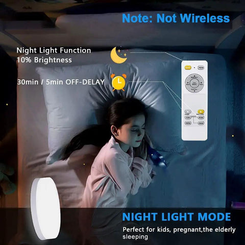 Remote Controlled Dimmable Flush Mount LED Ceiling Light, Modern Surface Mount Fixture For Closet, Bathroom, Entryway, Or Kitchen, Three Color Temperatures 3000K, 4000K And 6000K, Night Light, Auto Timer, Easy Install with child sleeping illustration