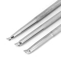 Three stainless steel bevelers from Leather Beveling Set Pro Grade Three Piece Undercut Bevelers In Stainless Steel For DIY Leather Crafting.