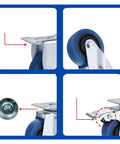Details of 4 Inch Blue Swivel Caster Wheel With Brake For Medium Duty Industrial Carts 360 Degree Swivel Go To Brake Lock