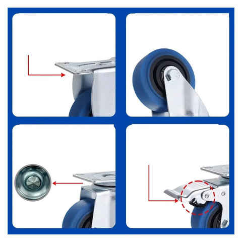 Details of 4 Inch Blue Swivel Caster Wheel With Brake For Medium Duty Industrial Carts 360 Degree Swivel Go To Brake Lock