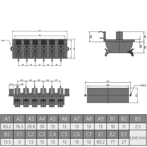 Technical blueprint of 15 Piece Speaker Spring Terminal Clips 12 Way Push Release Connectors For Audio Wiring Terminal Strip Block DIY Speaker Build Kit Quick Clamp Jack Sockets For Secure Audio Connections
