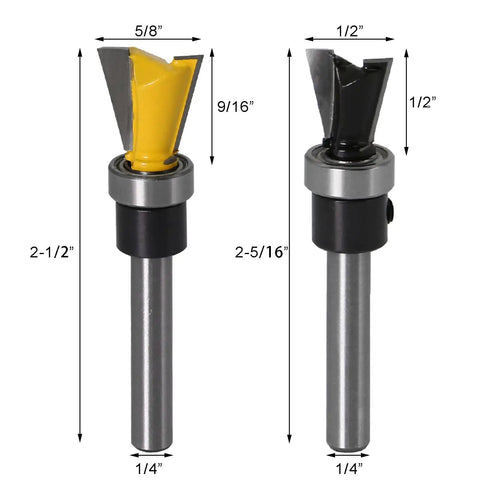 Top Tier Four Piece Dovetail Router Bit Set Featuring Precision Bearing Guides For Cabinetry And Fine Woodworking, two bits displayed.